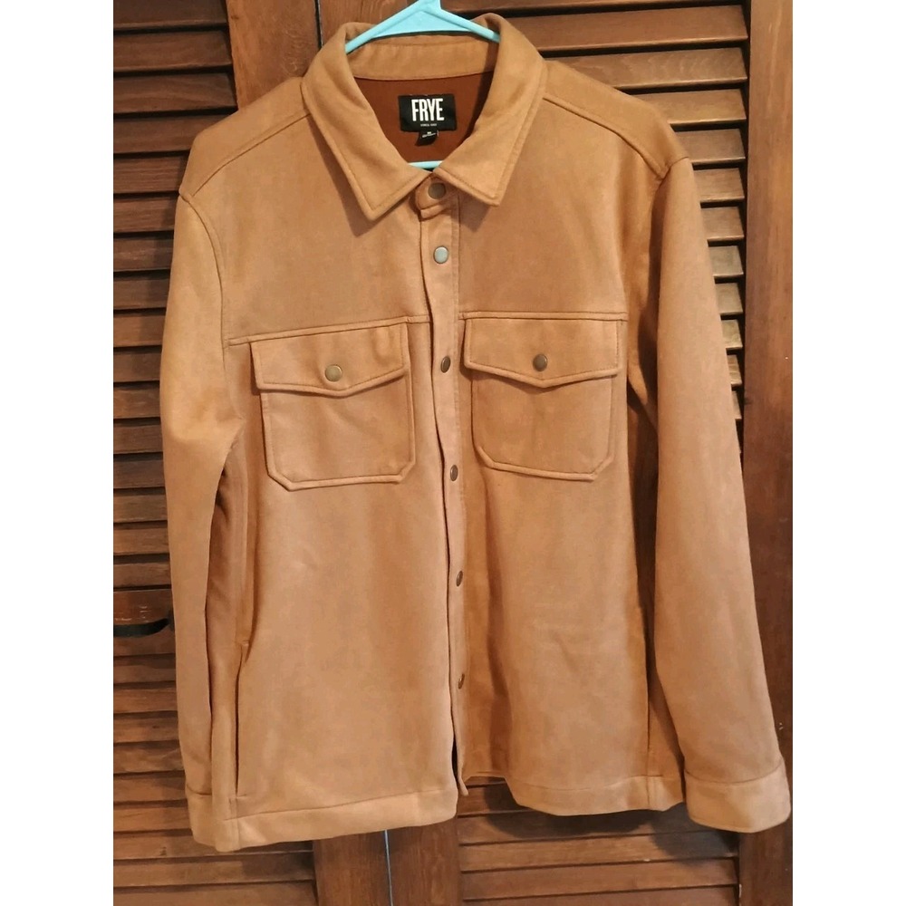 Frye Men's Classic Fit Chest Pockets Faux Suede Shirt Jacket Shacket Medium